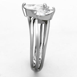 TK1445 - High polished (no plating) Stainless Steel Ring with AAA Grade CZ  in Clear