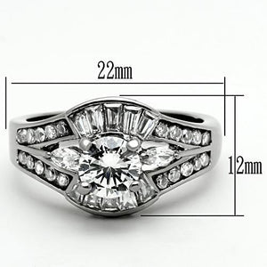 TK1451 - High polished (no plating) Stainless Steel Ring with AAA Grade CZ  in Clear