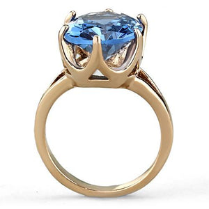 TK1484 - IP Rose Gold(Ion Plating) Stainless Steel Ring with Synthetic Spinel in London Blue