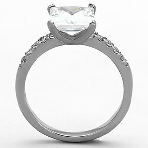 TK1486 - High polished (no plating) Stainless Steel Ring with AAA Grade CZ  in Clear