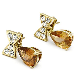 TK1487 - IP Gold(Ion Plating) Stainless Steel Earrings with AAA Grade CZ  in Champagne