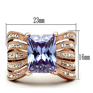 TK1490 - IP Rose Gold(Ion Plating) Stainless Steel Ring with AAA Grade CZ  in Light Amethyst