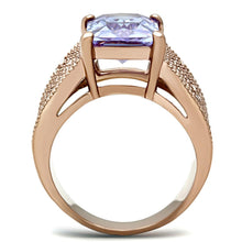 Load image into Gallery viewer, TK1490 - IP Rose Gold(Ion Plating) Stainless Steel Ring with AAA Grade CZ  in Light Amethyst