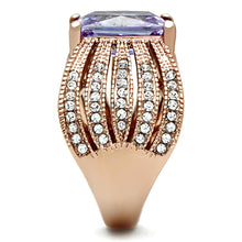 Load image into Gallery viewer, TK1490 - IP Rose Gold(Ion Plating) Stainless Steel Ring with AAA Grade CZ  in Light Amethyst