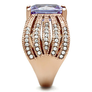 TK1490 - IP Rose Gold(Ion Plating) Stainless Steel Ring with AAA Grade CZ  in Light Amethyst