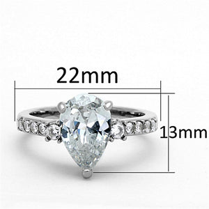 TK1493 - High polished (no plating) Stainless Steel Ring with AAA Grade CZ  in Clear