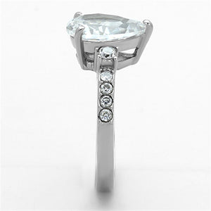 TK1493 - High polished (no plating) Stainless Steel Ring with AAA Grade CZ  in Clear