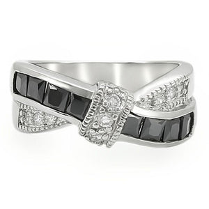 TK1494 - High polished (no plating) Stainless Steel Ring with AAA Grade CZ  in Jet