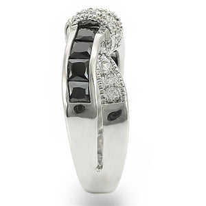 TK1494 - High polished (no plating) Stainless Steel Ring with AAA Grade CZ  in Jet