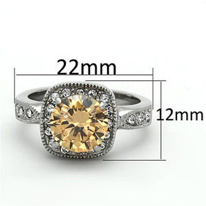 TK1495 - High polished (no plating) Stainless Steel Ring with AAA Grade CZ  in Champagne