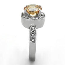 Load image into Gallery viewer, TK1495 - High polished (no plating) Stainless Steel Ring with AAA Grade CZ  in Champagne