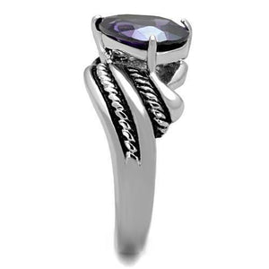 TK1515 - High polished (no plating) Stainless Steel Ring with AAA Grade CZ  in Amethyst