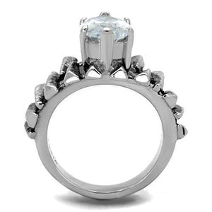 TK1516 - High polished (no plating) Stainless Steel Ring with AAA Grade CZ  in Clear