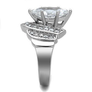 TK1526 - High polished (no plating) Stainless Steel Ring with AAA Grade CZ  in Clear