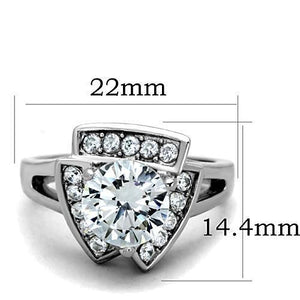 TK1528 - High polished (no plating) Stainless Steel Ring with AAA Grade CZ  in Clear