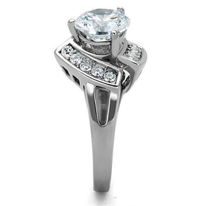 TK1528 - High polished (no plating) Stainless Steel Ring with AAA Grade CZ  in Clear