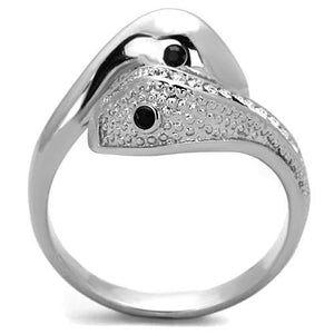 TK1532 - High polished (no plating) Stainless Steel Ring with Top Grade Crystal  in Jet