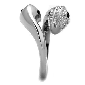 TK1532 - High polished (no plating) Stainless Steel Ring with Top Grade Crystal  in Jet