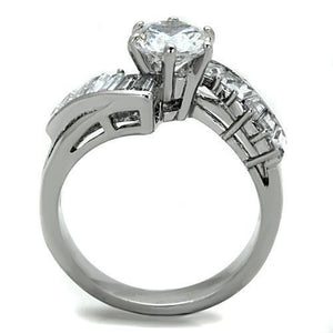 TK1533 - High polished (no plating) Stainless Steel Ring with AAA Grade CZ  in Clear