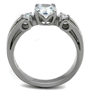 TK1537 - High polished (no plating) Stainless Steel Ring with AAA Grade CZ  in Clear