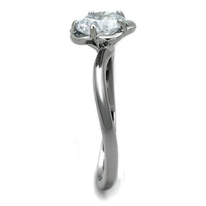 TK1540 - High polished (no plating) Stainless Steel Ring with AAA Grade CZ  in Clear