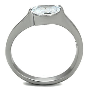 TK1542 - High polished (no plating) Stainless Steel Ring with AAA Grade CZ  in Clear