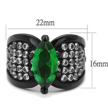 Load image into Gallery viewer, TK1548J - IP Black(Ion Plating) Stainless Steel Ring with Synthetic Synthetic Glass in Emerald