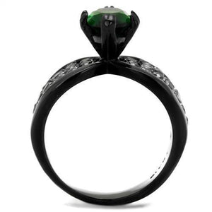 TK1548J - IP Black(Ion Plating) Stainless Steel Ring with Synthetic Synthetic Glass in Emerald