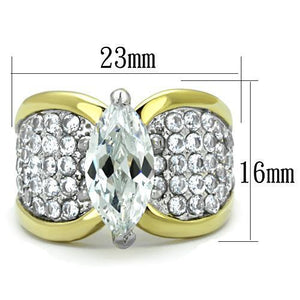 TK1548 - Two-Tone IP Gold (Ion Plating) Stainless Steel Ring with AAA Grade CZ  in Clear