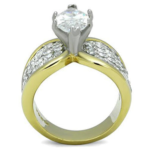 TK1548 - Two-Tone IP Gold (Ion Plating) Stainless Steel Ring with AAA Grade CZ  in Clear