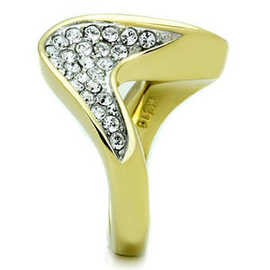 TK1549 - Two-Tone IP Gold (Ion Plating) Stainless Steel Ring with Top Grade Crystal  in Clear