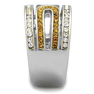 TK1555 - Two-Tone IP Gold (Ion Plating) Stainless Steel Ring with Top Grade Crystal  in Topaz