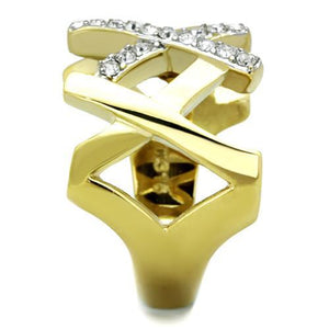 TK1560 - Two-Tone IP Gold (Ion Plating) Stainless Steel Ring with Top Grade Crystal  in Clear