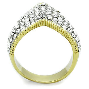 TK1562 - Two-Tone IP Gold (Ion Plating) Stainless Steel Ring with Top Grade Crystal  in Clear