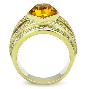 TK1563 - IP Gold(Ion Plating) Stainless Steel Ring with Top Grade Crystal  in Topaz