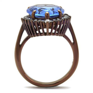 TK1564LC - IP Coffee light Stainless Steel Ring with Top Grade Crystal  in Light Sapphire