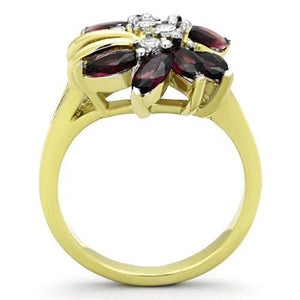 TK1565 - Two-Tone IP Gold (Ion Plating) Stainless Steel Ring with Synthetic Synthetic Glass in Amethyst