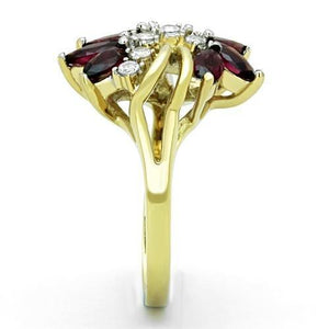 TK1565 - Two-Tone IP Gold (Ion Plating) Stainless Steel Ring with Synthetic Synthetic Glass in Amethyst