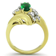 Load image into Gallery viewer, TK1566 - Two-Tone IP Gold (Ion Plating) Stainless Steel Ring with Synthetic Synthetic Glass in Emerald