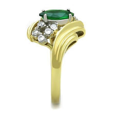 Load image into Gallery viewer, TK1566 - Two-Tone IP Gold (Ion Plating) Stainless Steel Ring with Synthetic Synthetic Glass in Emerald