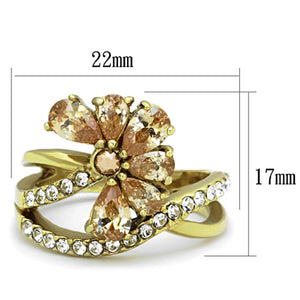 TK1574 - IP Gold(Ion Plating) Stainless Steel Ring with AAA Grade CZ  in Champagne