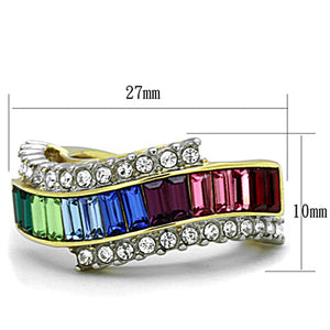 TK1575 - Two-Tone IP Gold (Ion Plating) Stainless Steel Ring with Top Grade Crystal  in Multi Color