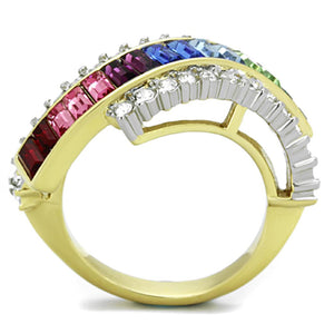 TK1575 - Two-Tone IP Gold (Ion Plating) Stainless Steel Ring with Top Grade Crystal  in Multi Color