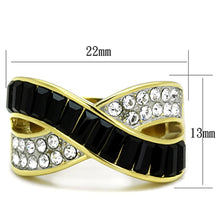 Load image into Gallery viewer, TK1577 - Two-Tone IP Gold (Ion Plating) Stainless Steel Ring with Top Grade Crystal  in Jet