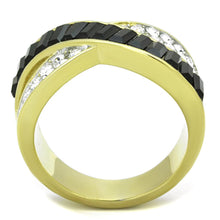 Load image into Gallery viewer, TK1577 - Two-Tone IP Gold (Ion Plating) Stainless Steel Ring with Top Grade Crystal  in Jet