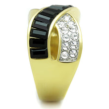 Load image into Gallery viewer, TK1577 - Two-Tone IP Gold (Ion Plating) Stainless Steel Ring with Top Grade Crystal  in Jet