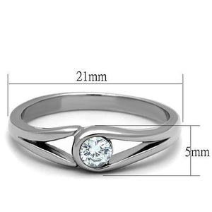 TK1581 - High polished (no plating) Stainless Steel Ring with AAA Grade CZ  in Clear