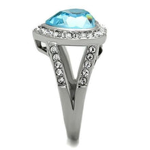 Load image into Gallery viewer, TK1582 - High polished (no plating) Stainless Steel Ring with Top Grade Crystal  in Sea Blue