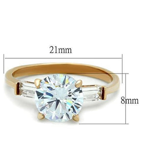 TK1595 - IP Rose Gold(Ion Plating) Stainless Steel Ring with AAA Grade CZ  in Clear