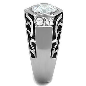 TK1606 - High polished (no plating) Stainless Steel Ring with AAA Grade CZ  in Clear